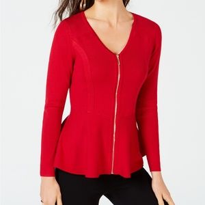 Thalia Sodi Zip Front Peplum Sweater, Large NWT